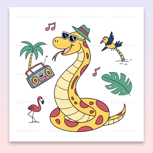 Illustration d'un serpent dansant, parfait pour projets tropicaux et amusants