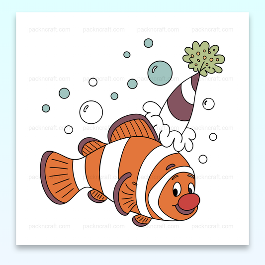 Illustration du poisson clown festif en style cartoon, usage décoratif.