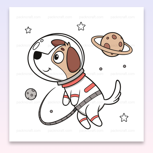 Illustration vectorielle d'un chien astronaute flottant dans l'espace, idéale pour DIY et déco.