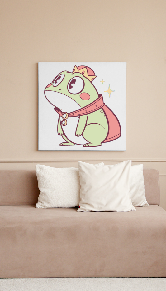 Cadre élégant avec grenouille kawaii étonnée apportant une touche magique et enchanteresse