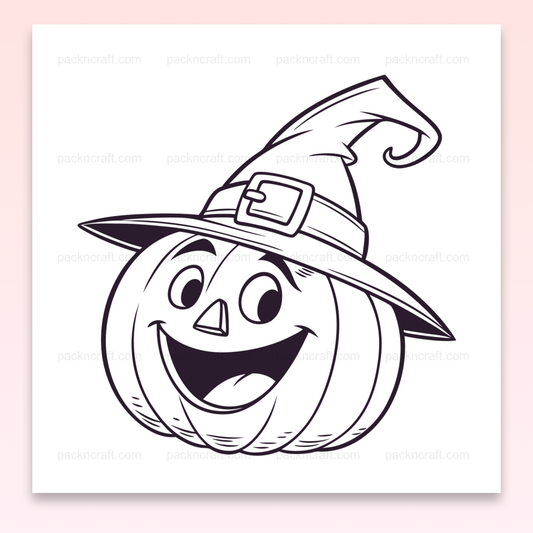 Illustration citrouille joyeuse avec chapeau de sorcier pour Halloween, fichier SVG imprimable.