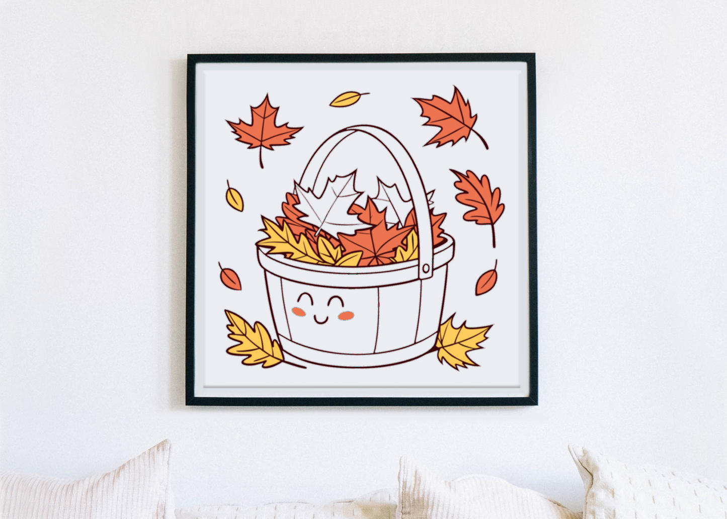 Cadre décoré style minimaliste avec feuilles d'automne cosy et moderne