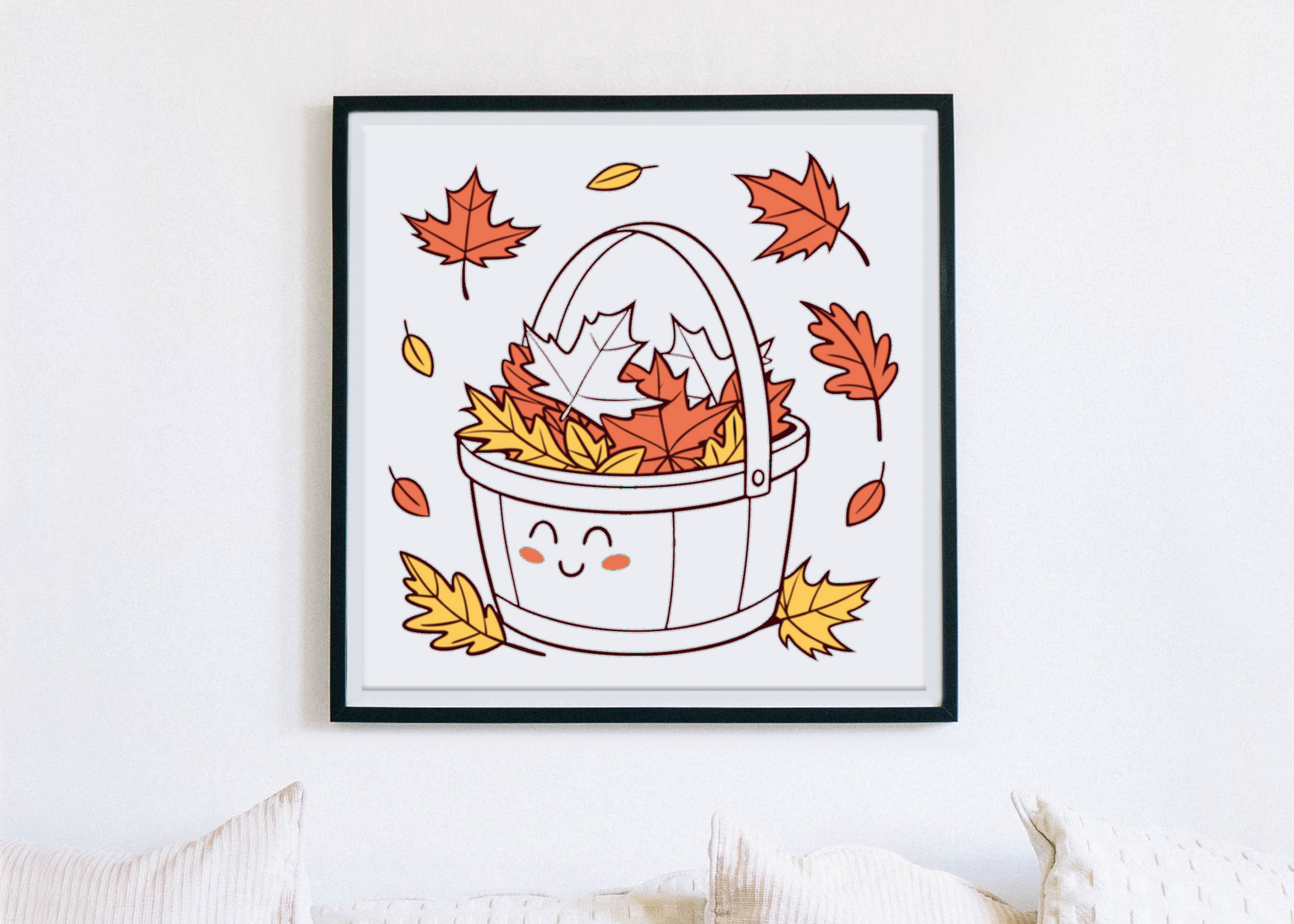 Cadre décoré style minimaliste avec feuilles d'automne cosy et moderne