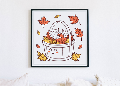 Cadre décoré style minimaliste avec feuilles d'automne cosy et moderne