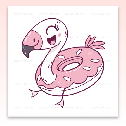 Illustration de flamant rose joyeux style kawaii, parfait pour l'été et déco.