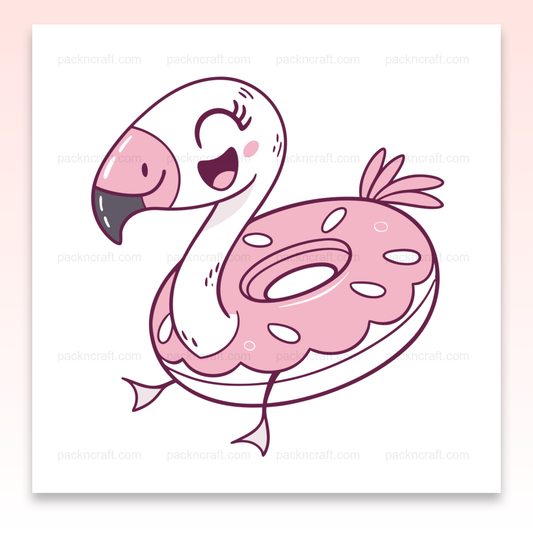 Illustration de flamant rose joyeux style kawaii, parfait pour l'été et déco.