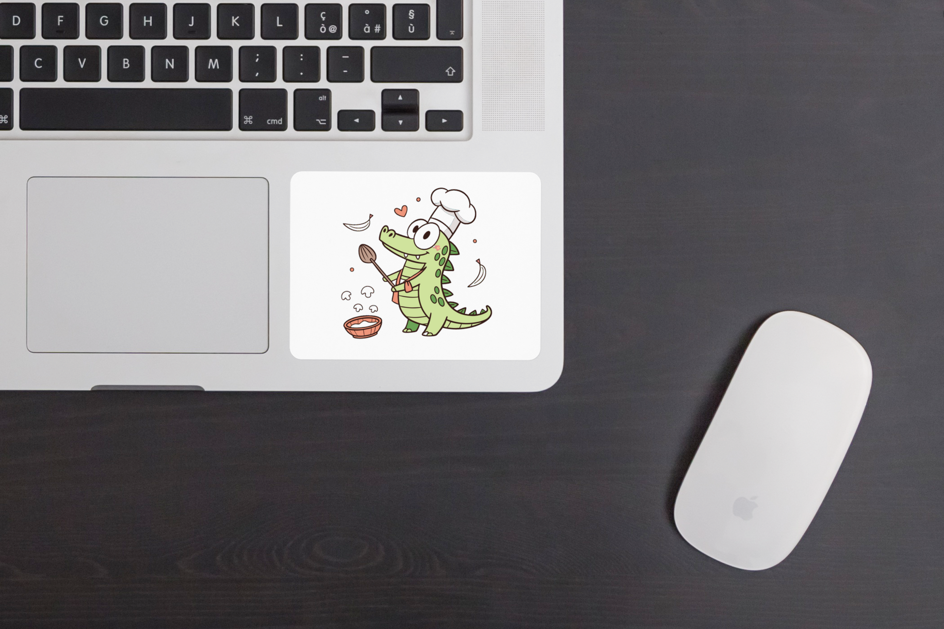 Sticker représentant un crocodile joyeux en chef cuisinier, design ludique et coloré