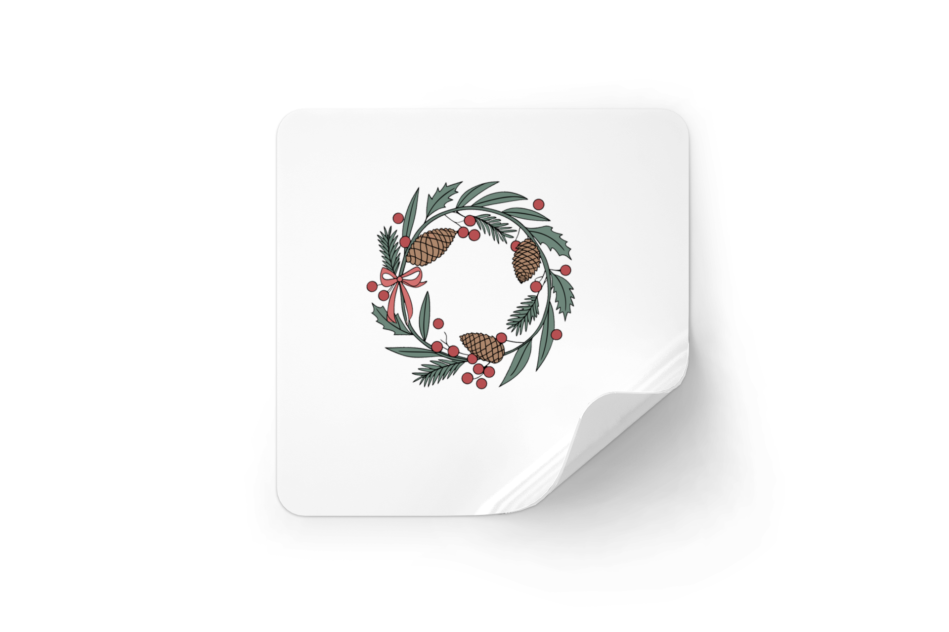 Sticker avec couronne festive en pastel, motif pommes de pin, esprit de Noël