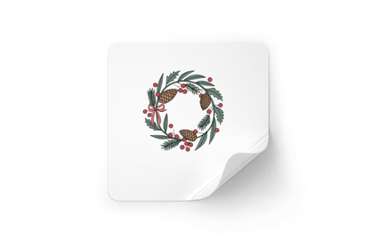 Sticker avec couronne festive en pastel, motif pommes de pin, esprit de Noël