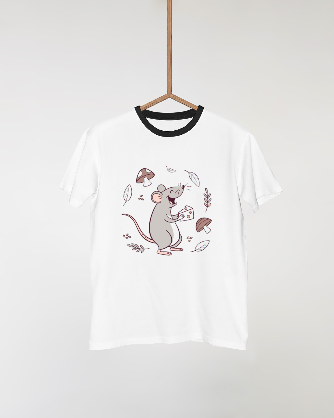 T-shirt avec motif dessin souris joyeuse et fromage, ambiance nature amusante