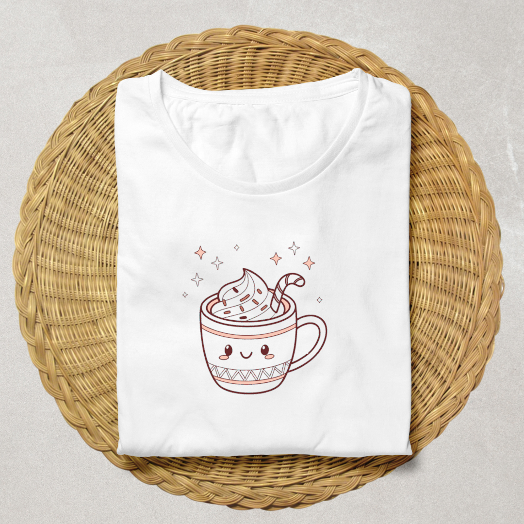 T-shirt orné d'une icône enjouée de chocolat chaud pour une ambiance cocooning