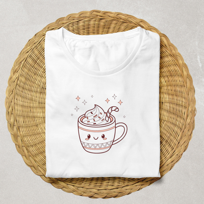 T-shirt orné d'une icône enjouée de chocolat chaud pour une ambiance cocooning