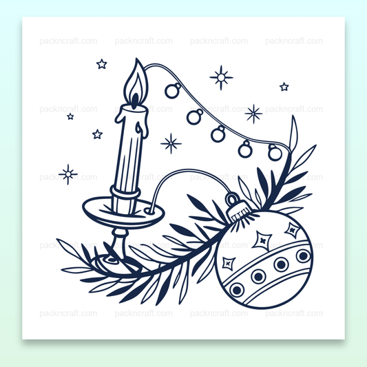 Illustration vintage de bougie et boule de Noël en style SVG pour projets décoratifs.