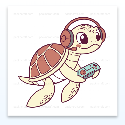 Tortue mignonne joueuse avec casque et manette, illustration SVG pour DIY