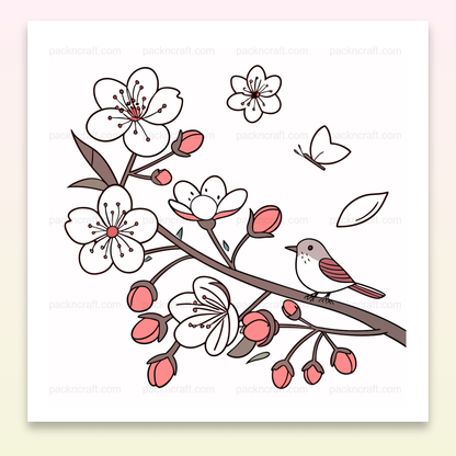 Moineau parmi fleurs de cerisier, illustration SVG pour projets DIY, papeterie, déco