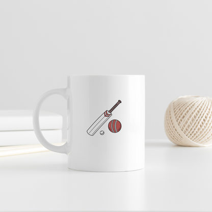 Mug avec icône sportive de batte de cricket en action sur fond uni