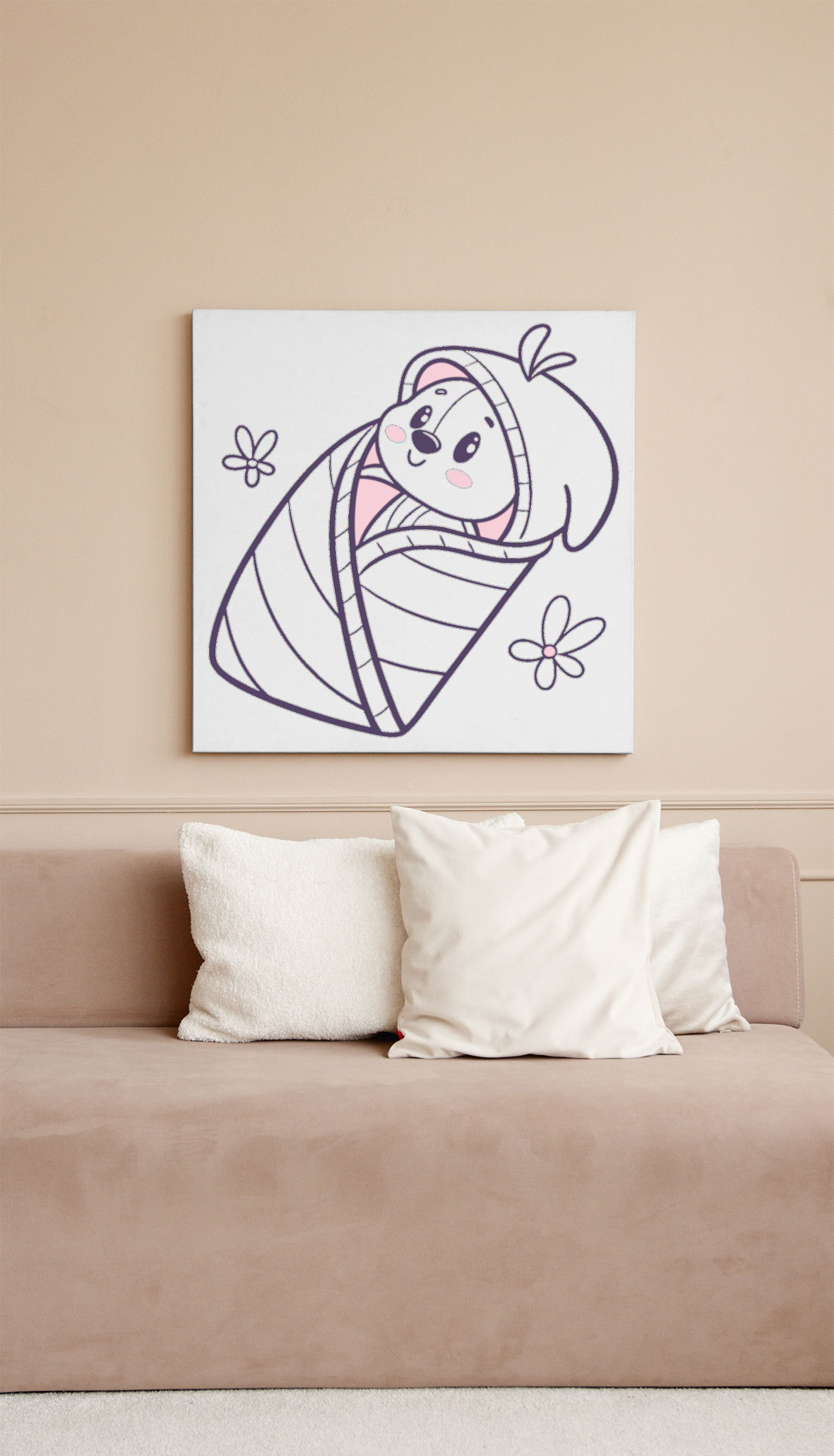 Cadre avec ourson adorable au style doodle enveloppé dans un design charmant