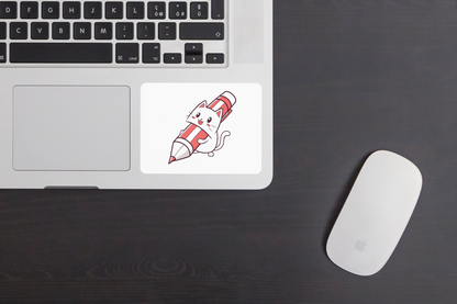 Sticker kawaii avec chat joyeux tenant un grand crayon idéal ambiance écolière