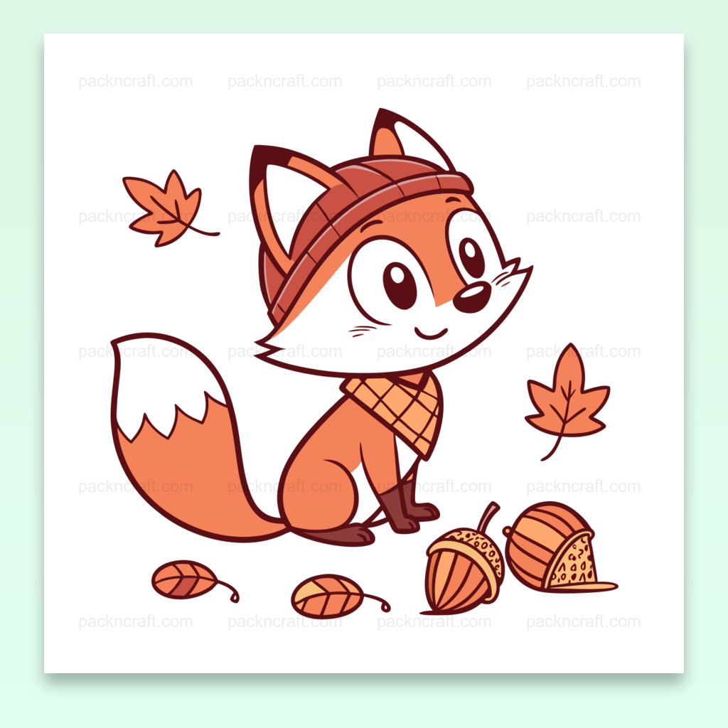 Illustration kawaii de renard en bonnet automnal, parfaite pour DIY et décoration.
