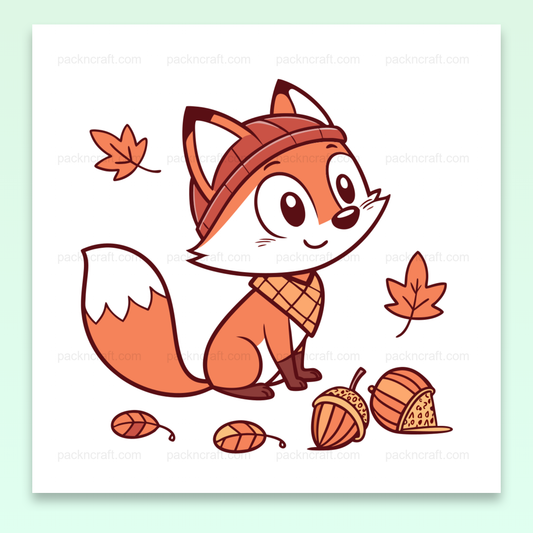 Illustration kawaii de renard en bonnet automnal, parfaite pour DIY et décoration.