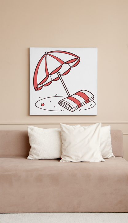 Cadre avec motif estival parasol et vagues pour une ambiance détendue et nautique