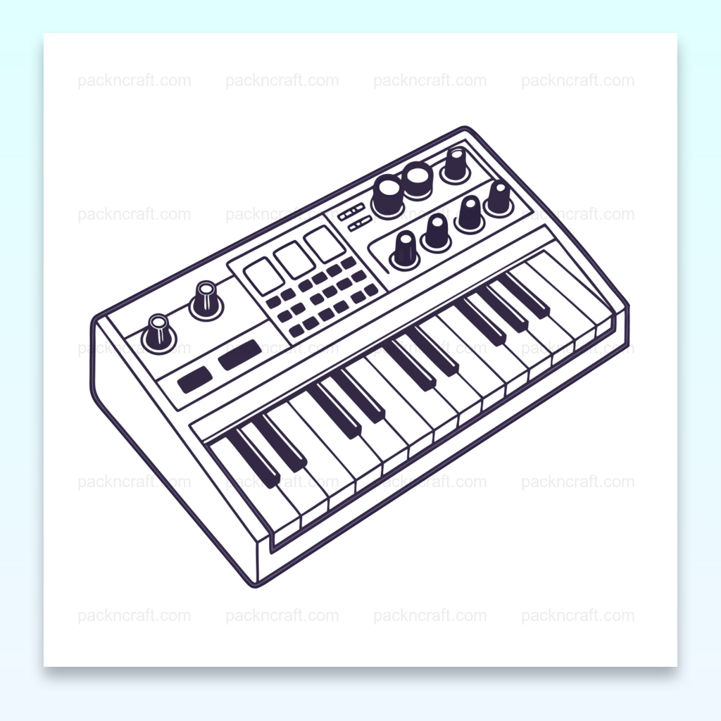 Illustration stylisée d'un synthétiseur pour projet musical et éducatif.
