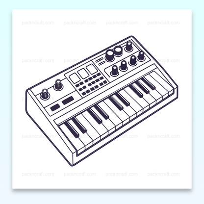 Illustration stylisée d'un synthétiseur pour projet musical et éducatif.