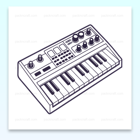 Illustration stylisée d'un synthétiseur pour projet musical et éducatif.