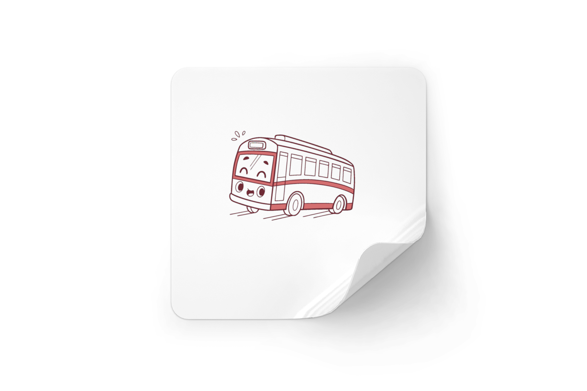 Sticker décoratif avec bus souriant en style cartoon pour ambiance urbaine ludique