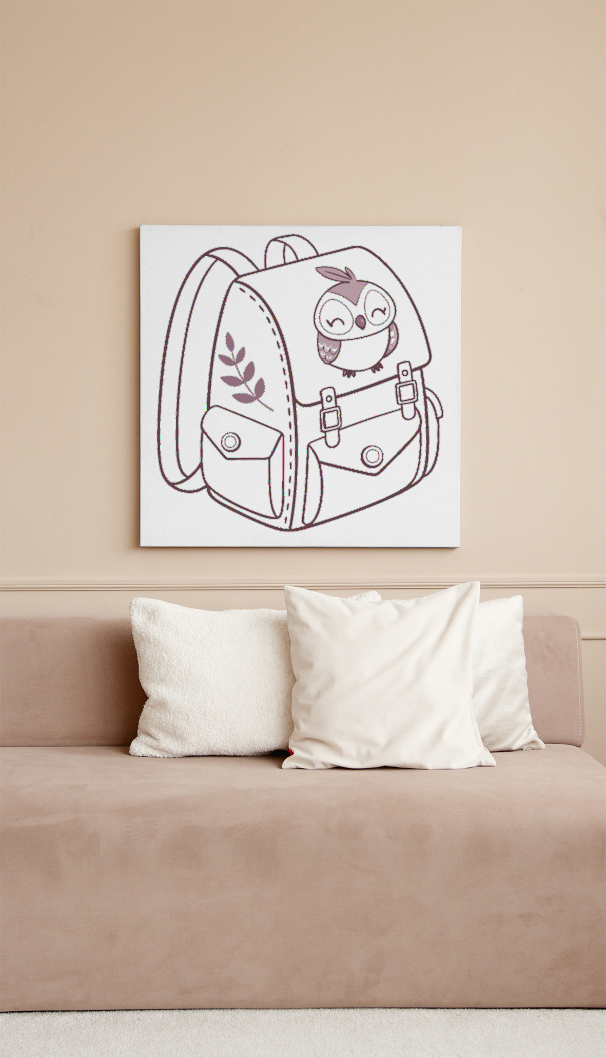 Cadre éducatif avec chouette rieuse minimaliste sur fond blanc