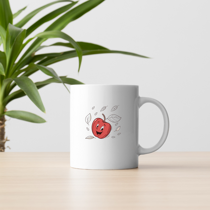 Mug en céramique orné d'une pomme joyeuse au style cartoon vibrant
