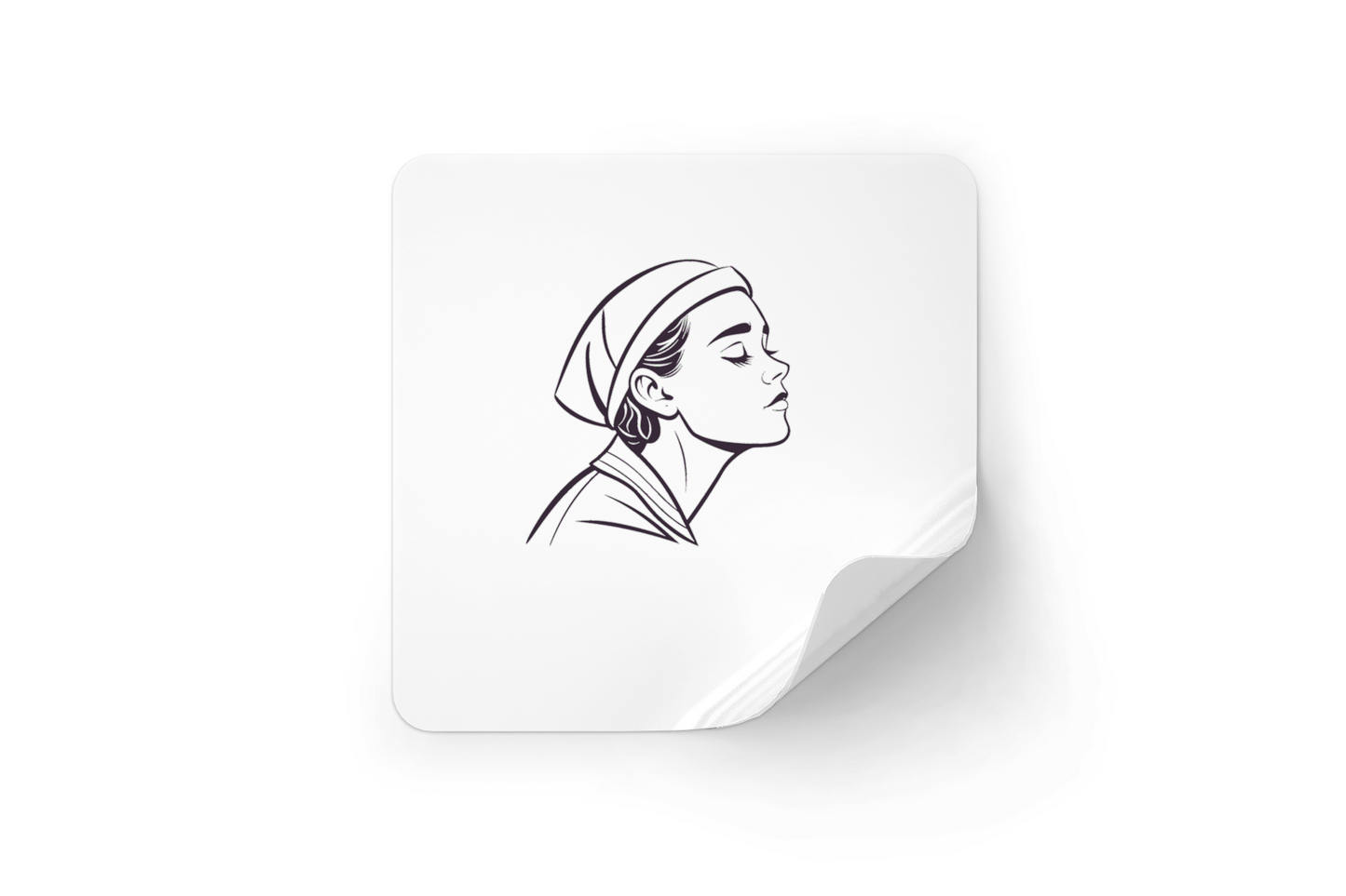Sticker avec un design élégant montrant une femme sereine stylisée en lignes épurées