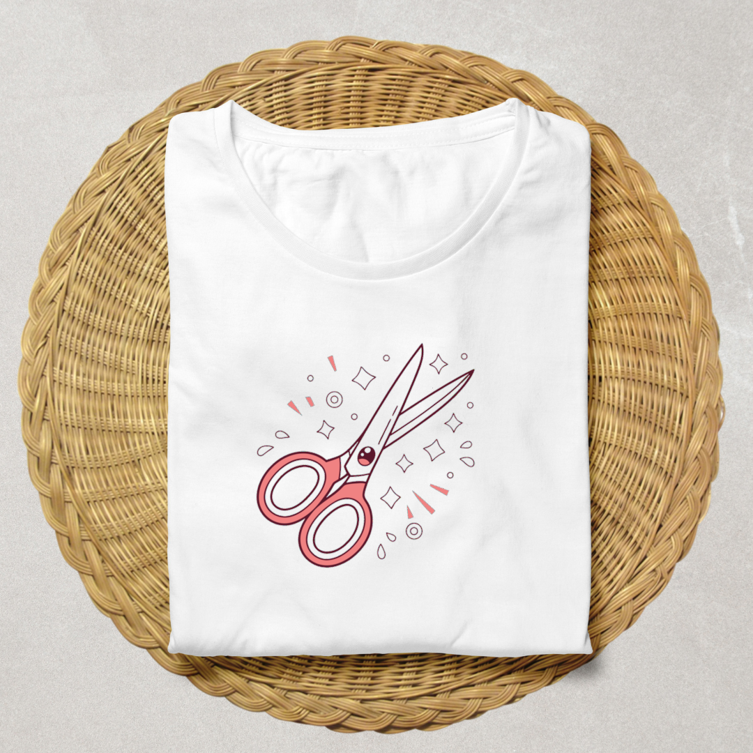 T-shirt amusant avec des ciseaux souriants design doodle pour passionnés de papeterie
