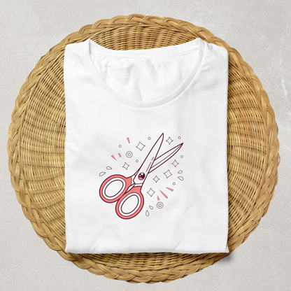 T-shirt amusant avec des ciseaux souriants design doodle pour passionnés de papeterie