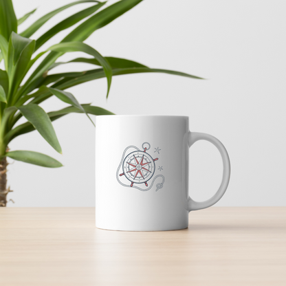 Mug avec motif vintage d'une rose des vents évoquant l'aventure