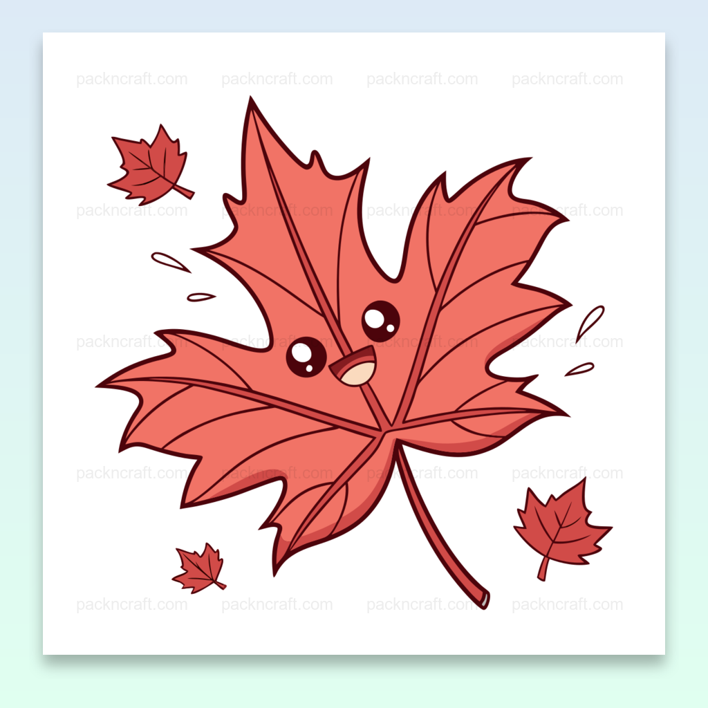 Feuille joyeuse automnale dansante en style kawaii pour décoration et projets DIY.