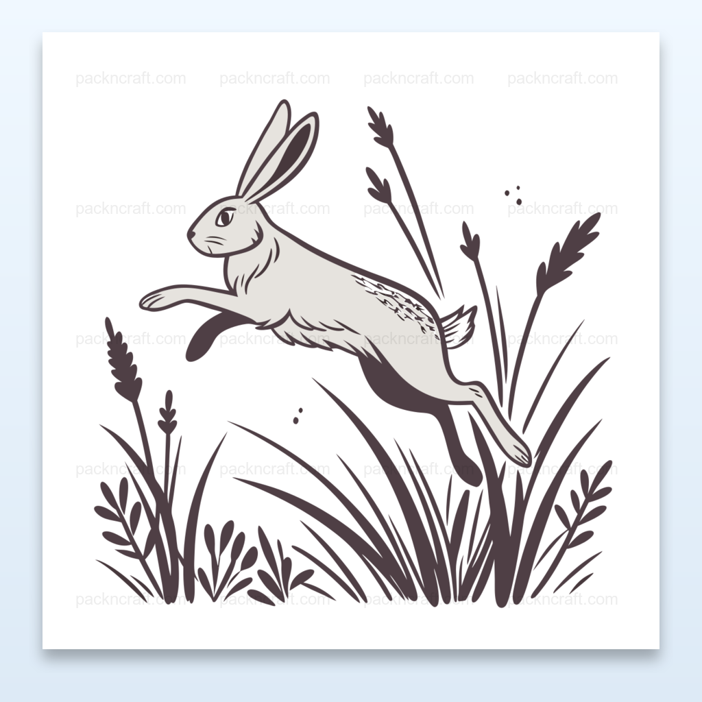 Illustration de lièvre bondissant dans la nature, parfaite pour DIY et déco.