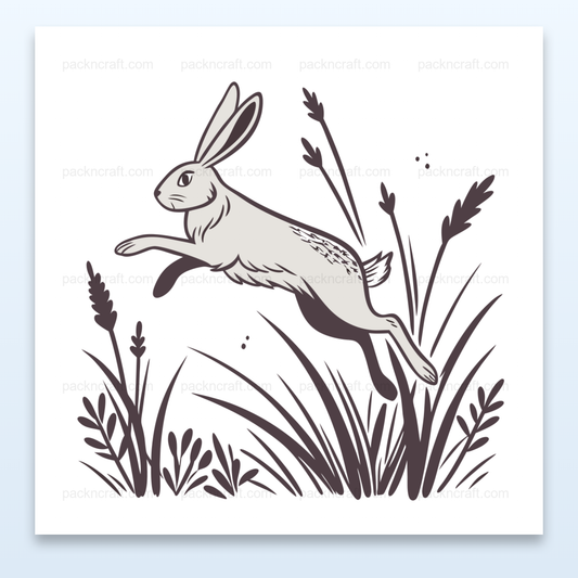 Illustration de lièvre bondissant dans la nature, parfaite pour DIY et déco.