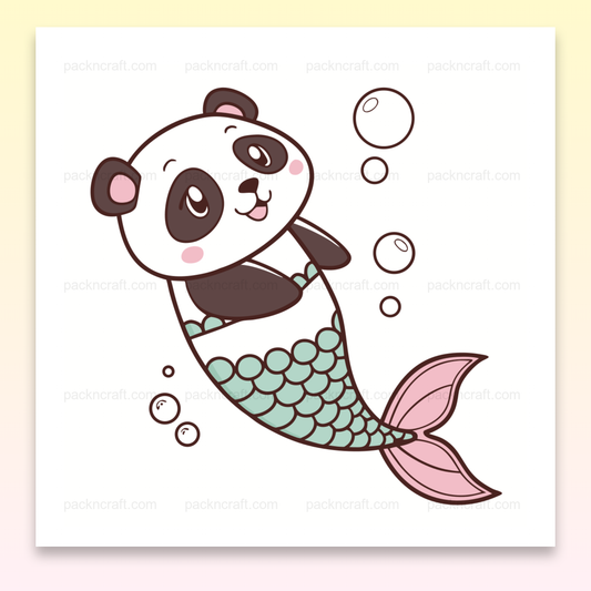 Illustration d'un panda sirène joyeux pour projets créatifs et éducatifs.