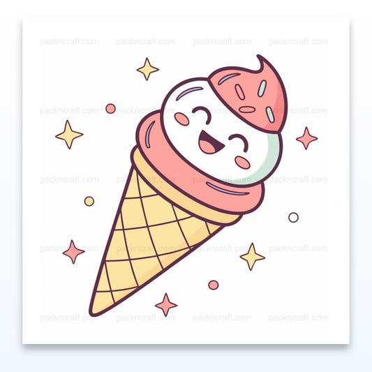 Illustration kawaii d'une glace souriante, idéale pour des créations estivales.