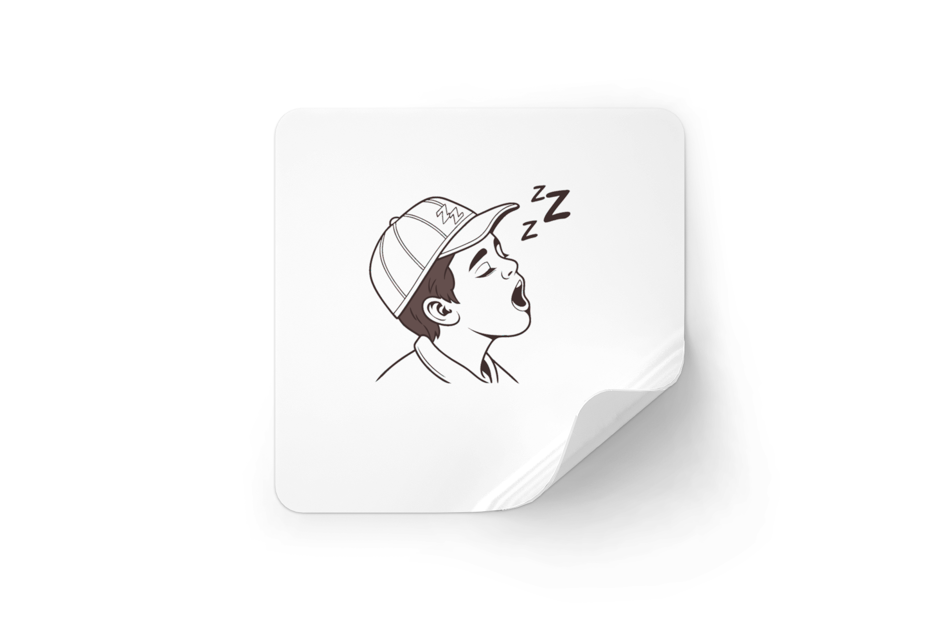 Sticker représentant un enfant endormi, style doodle épuré et apaisant