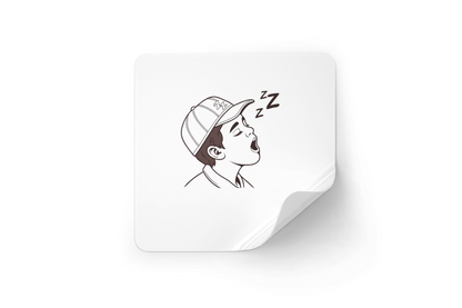 Sticker représentant un enfant endormi, style doodle épuré et apaisant