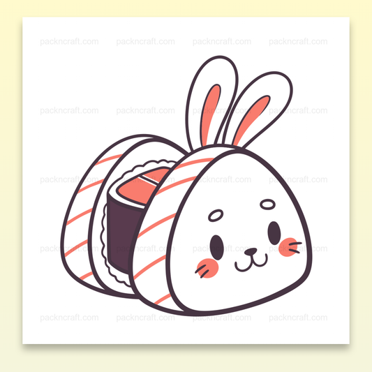 Illustration kawaii de lapin sushi, idéale pour DIY et papeterie.