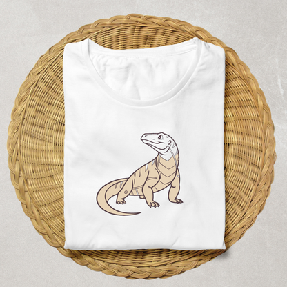 T-shirt avec varan curieux au style kawaii vibrant, ambiance jungle aventure