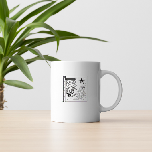 Mug décoré illustration ancre tatouage rétro pour papeterie et déco