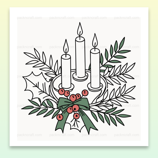 Illustration de bougies entourées de feuillage pour ambiance de Noël, utilisable en décoration festive.