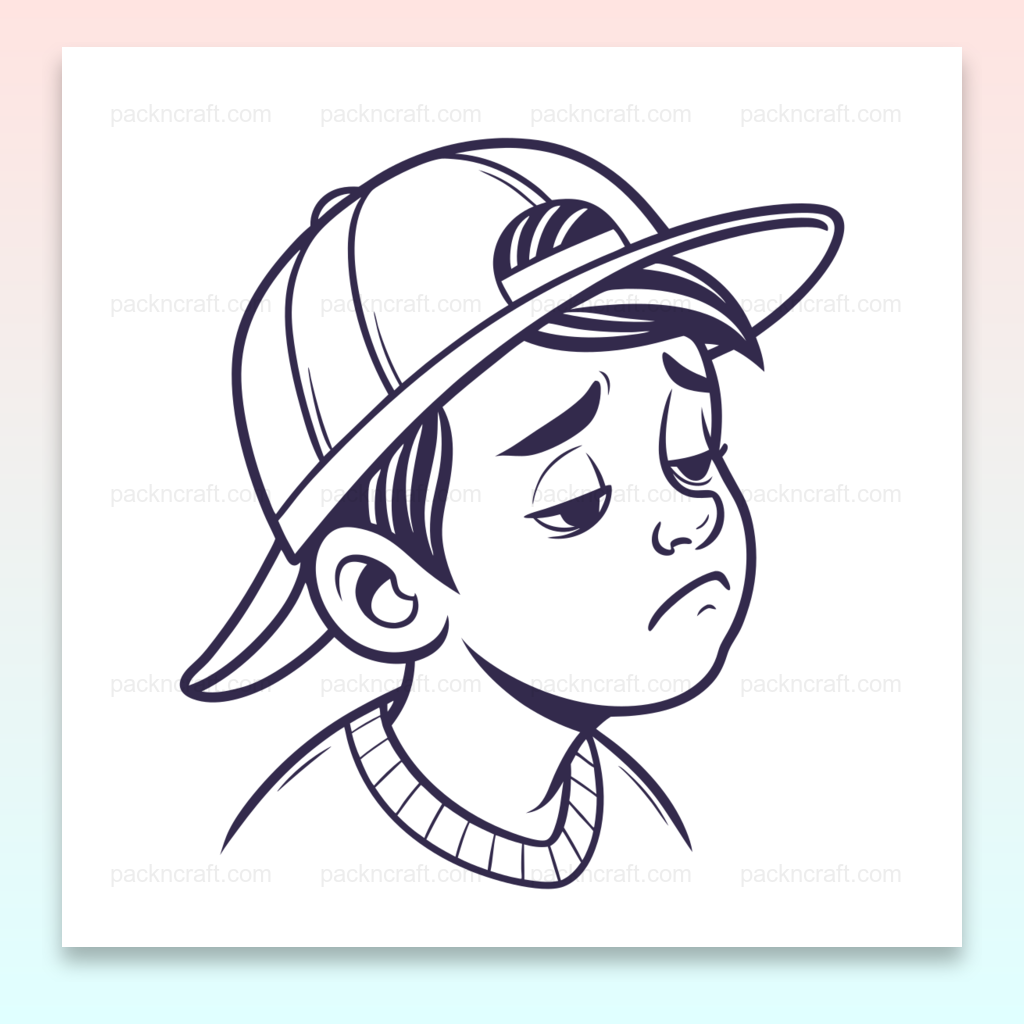Illustration d'un garçon pensif en casquette, style SVG minimaliste.
