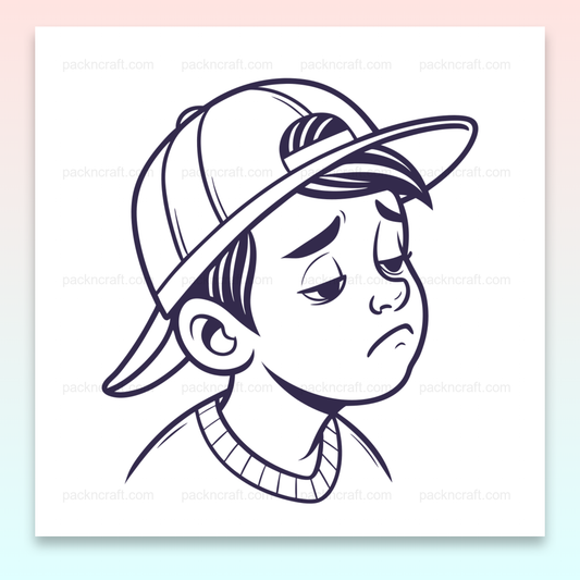 Illustration d'un garçon pensif en casquette, style SVG minimaliste.
