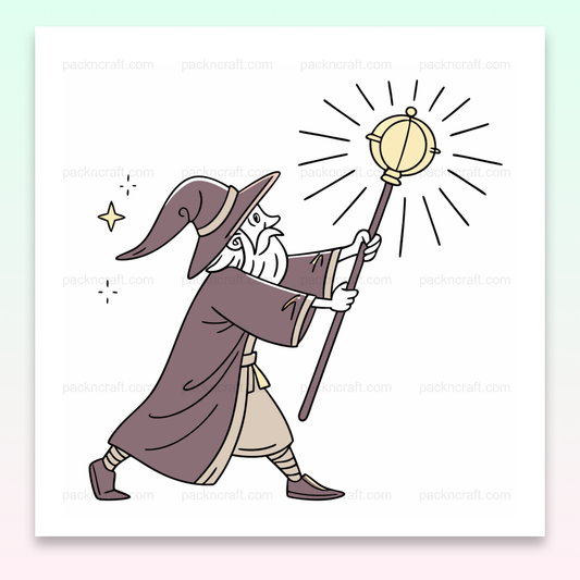 Illustration numérique d'un sorcier illuminé, parfait pour papeterie et déco