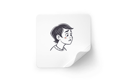 Sticker représentant un garçon pensif avec une icône émotive, thème éducation
